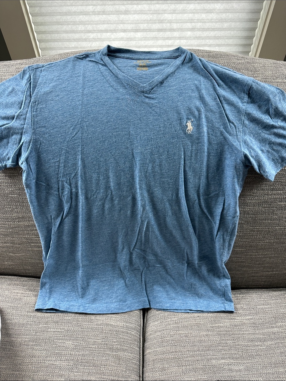 Polo by Ralph Lauren Heathered Blue V-Neck Tee with Embroidered Pony